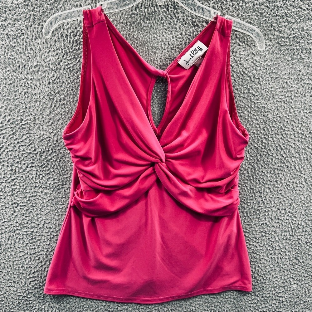 Joseph Ribkoff Womens Y2K Sleeveless Top 12 Pink Ruched Twist Front Keyhole Glam